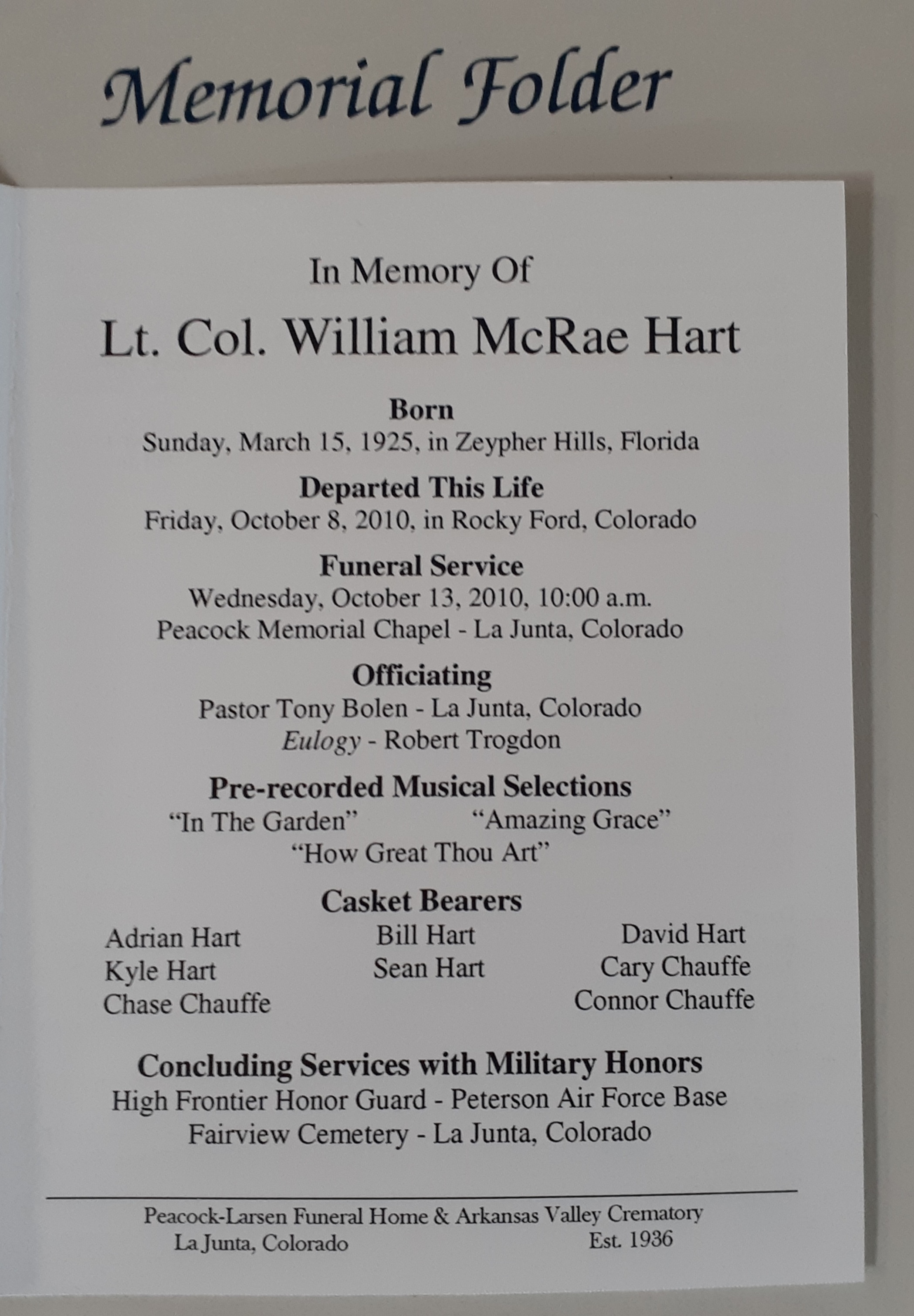 Lt Col William Mcrae Hart Peacock Larsen seconews.org 