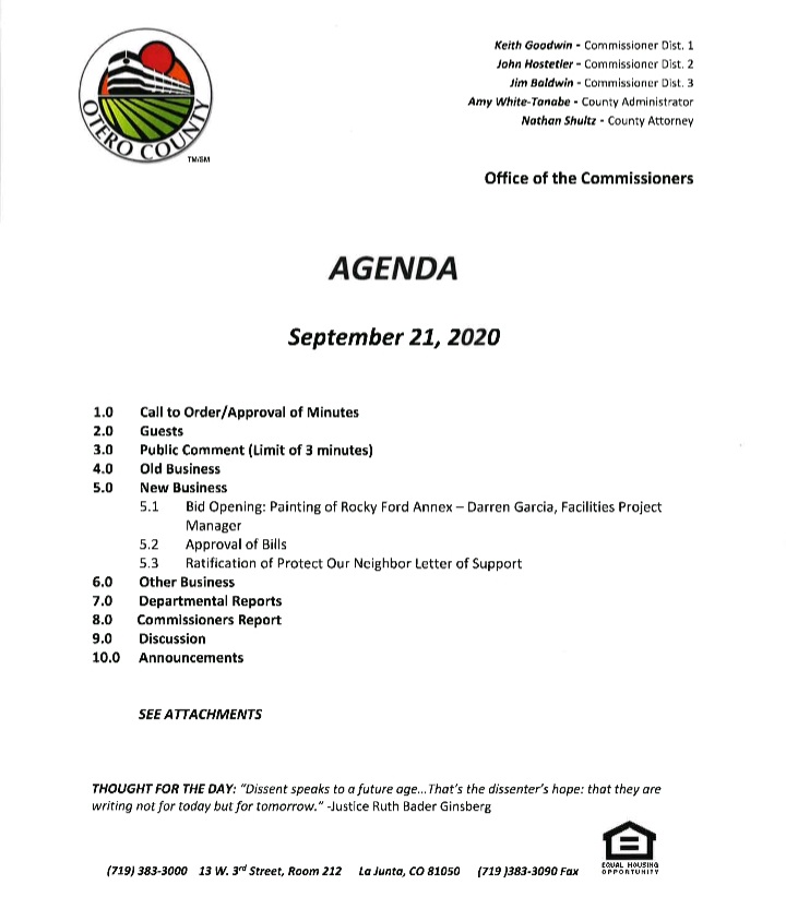 Otero County Commissioners Meeting September 21st