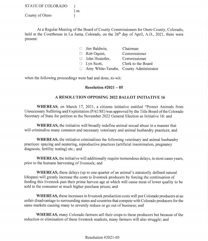 Otero County Commissioners Resolution 2021-005
