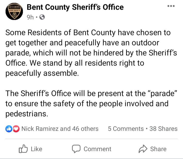 Bent County Sheriff Facebook Post SECO News seconews.org 