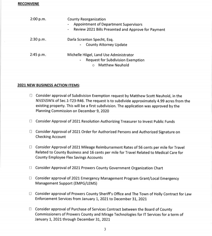 Prowers County Commissioners Meeting Agenda Jan 12th seconews.org 