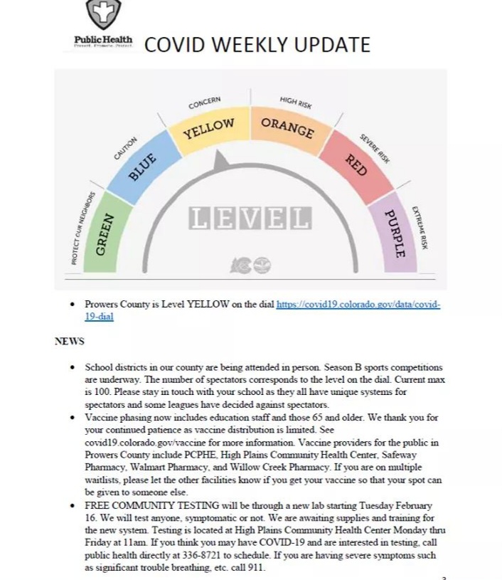 Prowers County Public Health Covid Update seconews.org 
