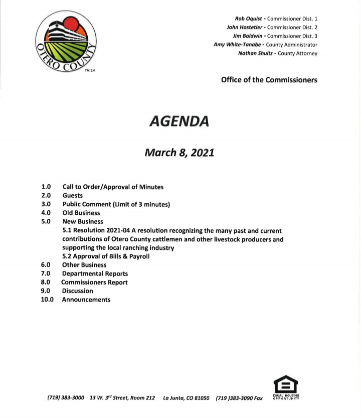 Otero County Commissioners Agenda March 8 2021 SECO News seconews.org 
