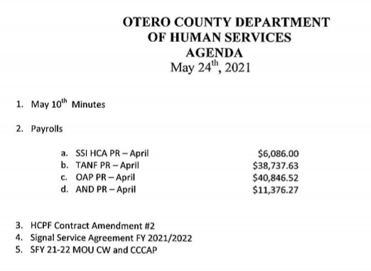 Otero County Department of Human Services Agenda May 24 2021 SECO News seconews.org