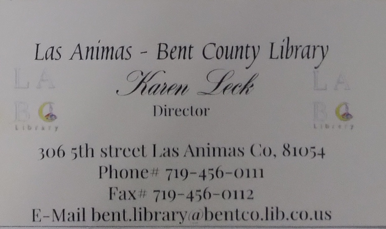 Las Animas Bent County Library Business Card