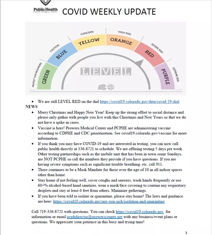 Prowers County Public Health Covid Update December 29th seconews.org 