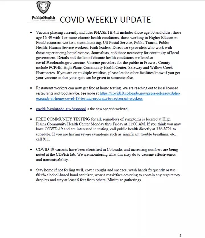 Prowers County Public Health Covid Update Level Green SECO News seconews.org 