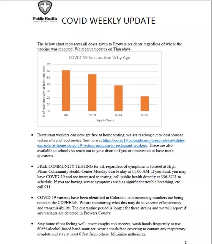 Prowers County Public Health Covid Update SECO News seconews.org 