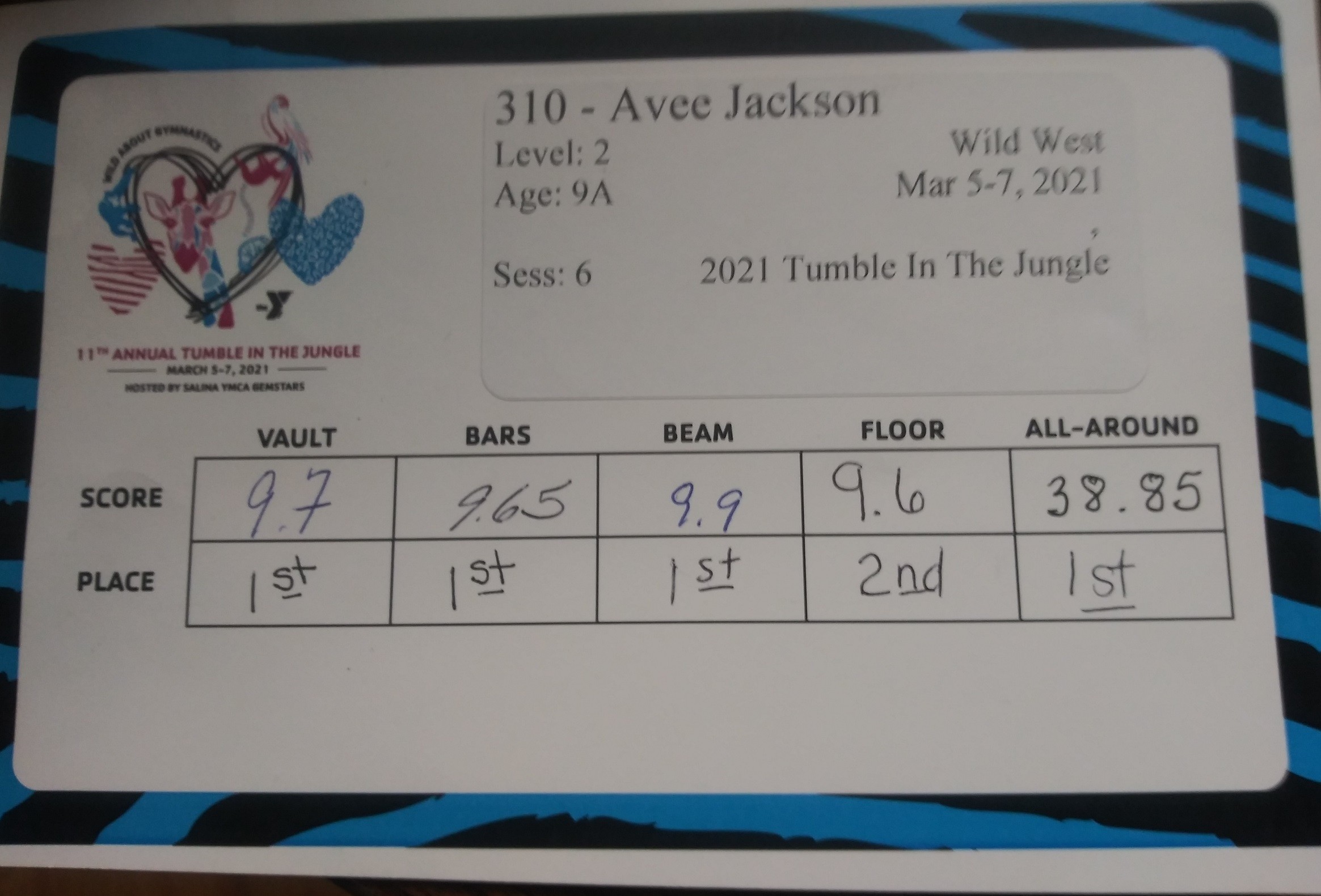 Avee Jackson Gymnastics Score Card SECO News seconews.org 