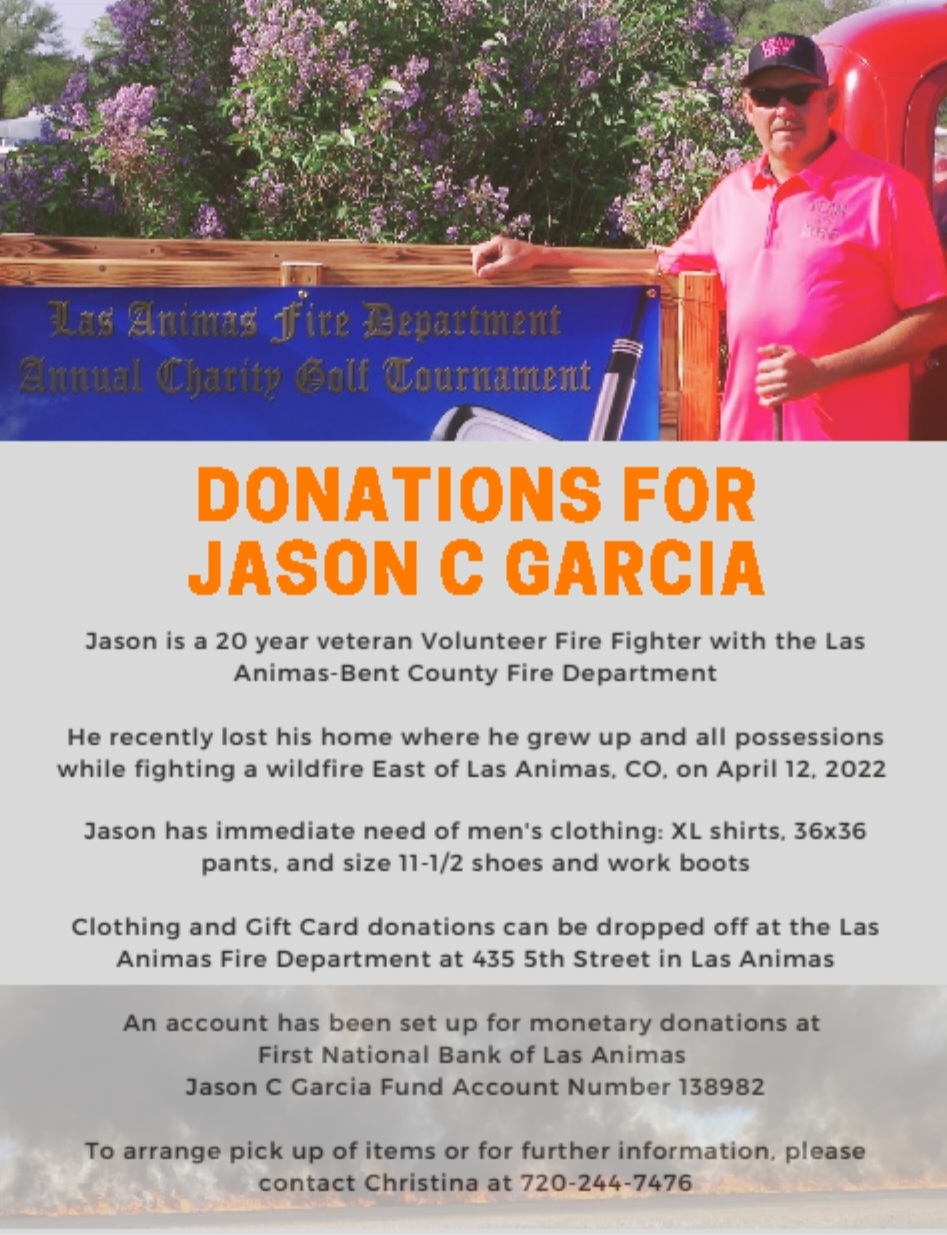 Donations for Las Animas Fire Fighter Jason Garcia